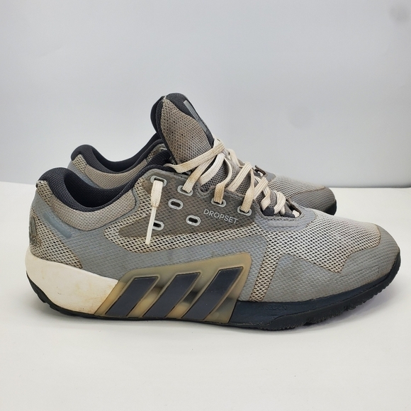 adidas Dropset Shoes Men 11 Trainer Gray White Three Stripe Athletic Sneaker - Picture 6 of 16